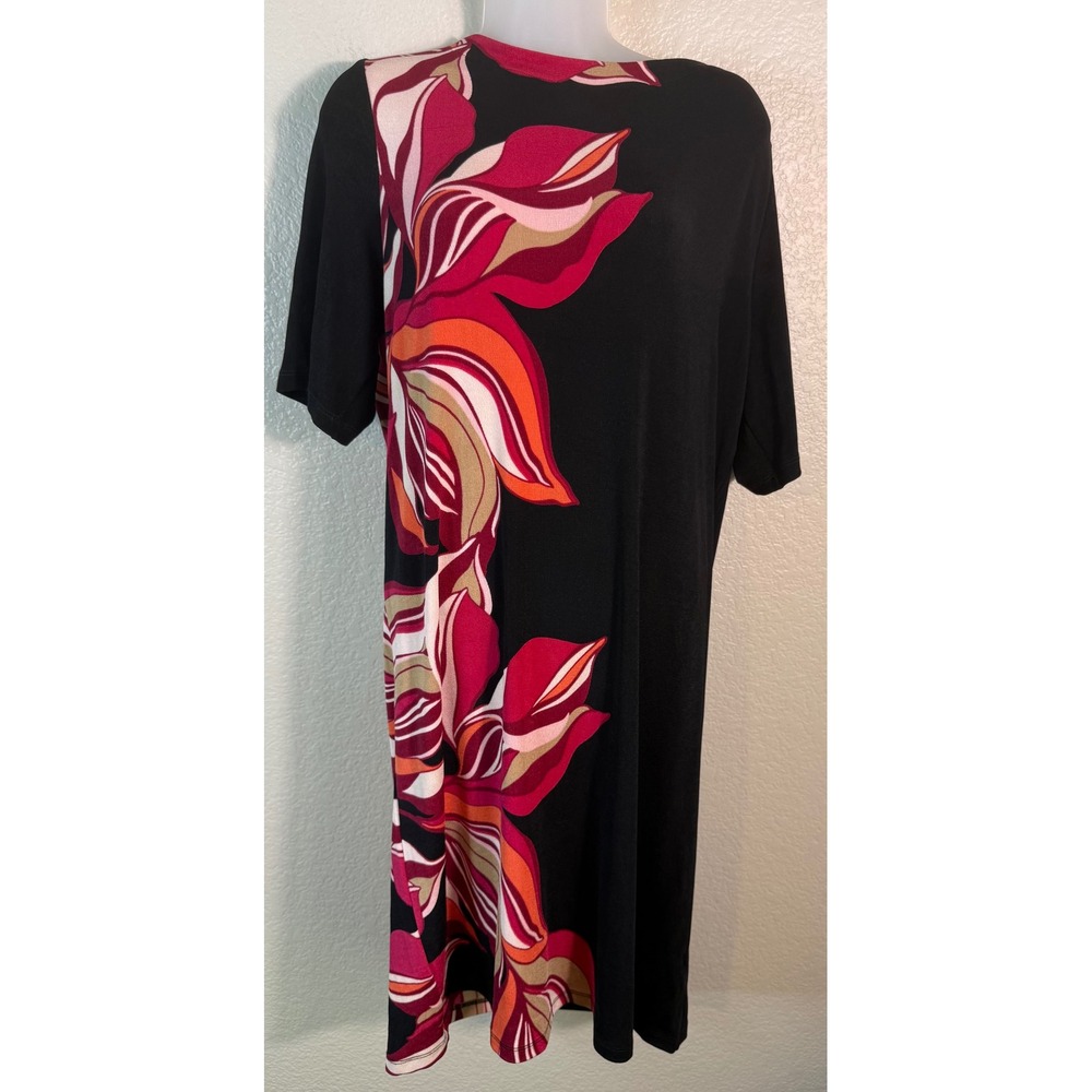 Chicos Travelers 2 US L Marbled Placed Dress Black Berry Compote Floral NEW